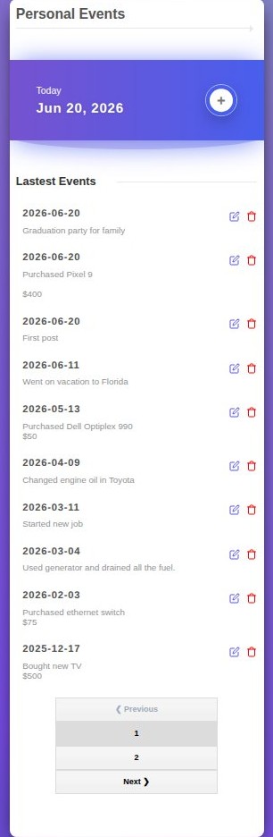 Personal Events Screenshot